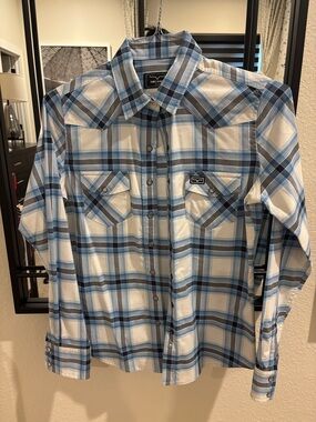 Kimes Ranch Blue and White Plaid Women's Button-Down Shirt
